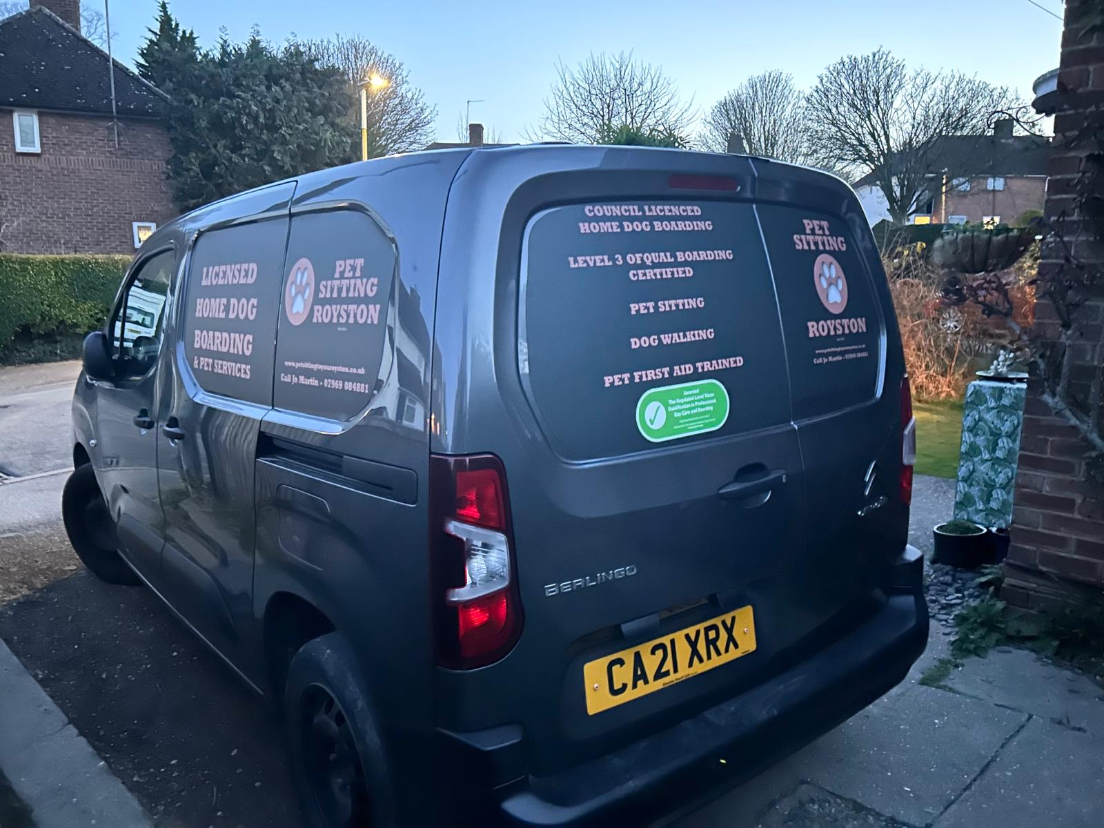 Heathside Pet Care van — fitted with crates and a Flettner air vent for safe dog transport